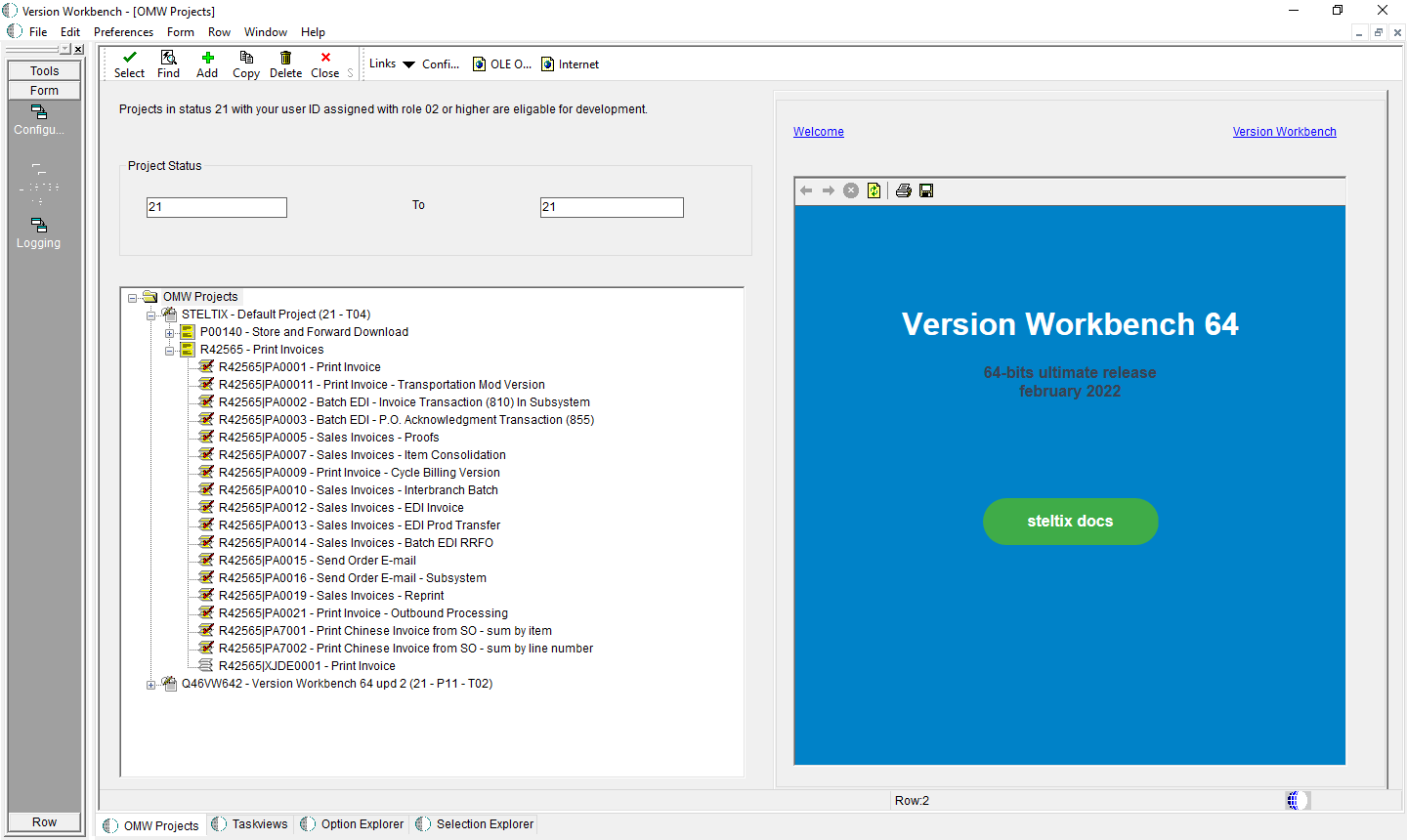 Version Workbench introduction screen