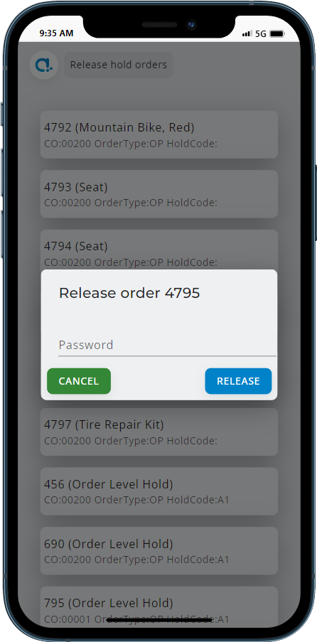 Release hold orders